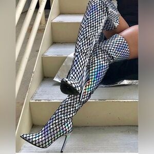 Cape Robbin Halogram Fishnet Thigh High Boots EUC size 6